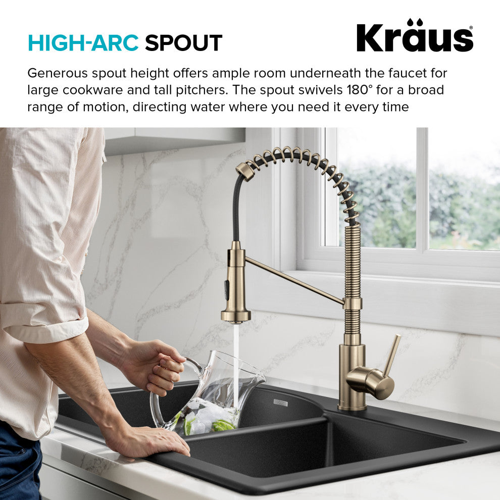 Bolden Commercial Style 2-Function Pull-Down 1-Handle 1-Hole Kitchen Faucet, Spot Free Antique Champagne Bronze