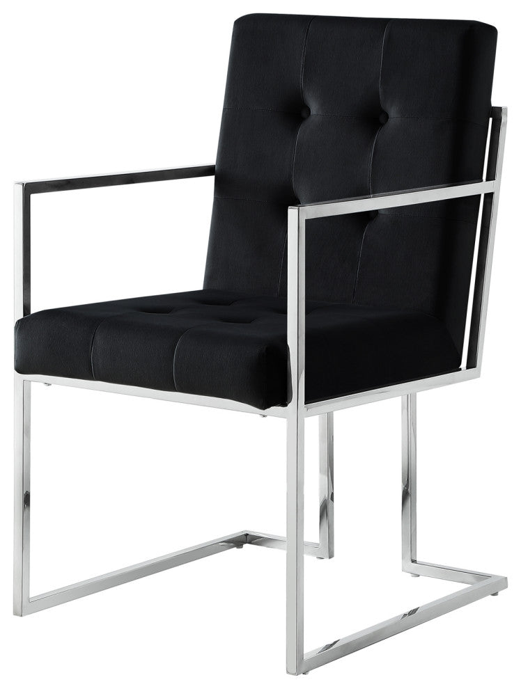 Phoebe Tufted Dining Chairs With Square Arms, Set of 2, Black Velvet