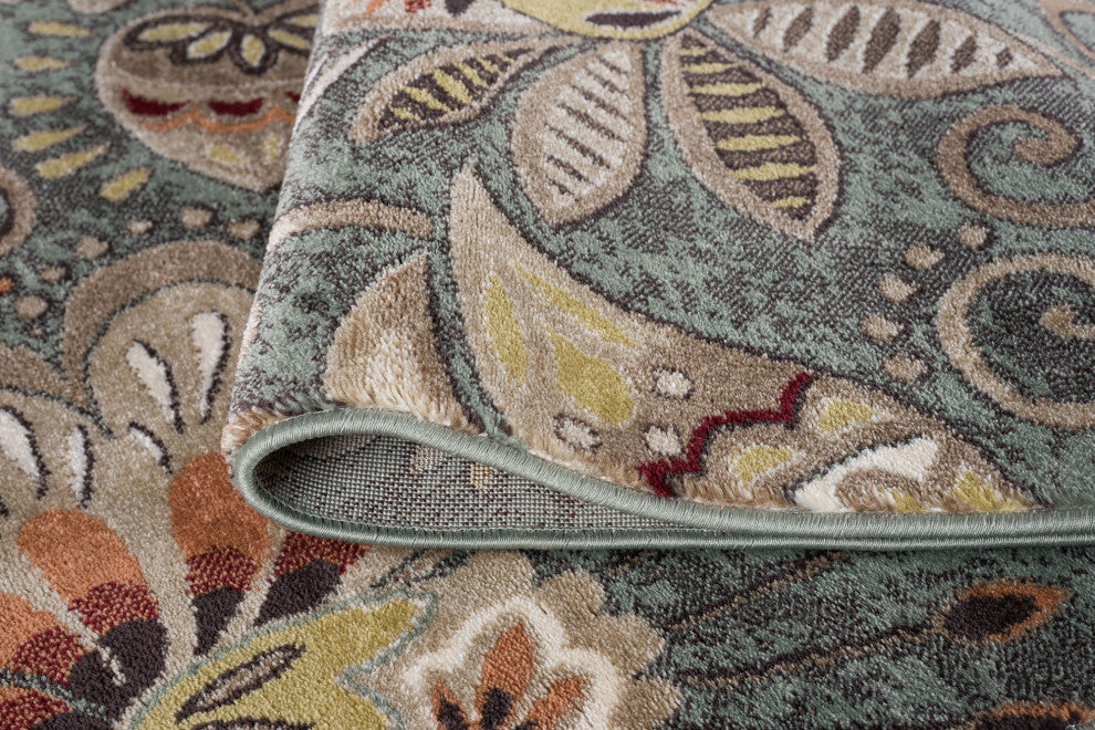 Giselle Transitional Floral Area Rug, Seafoam, 5'3'' Round