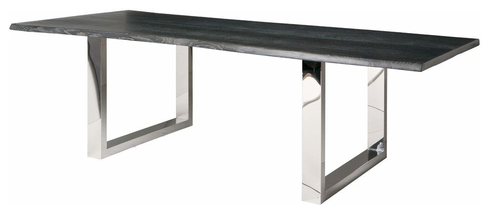Lyon Dining Table With Polished Stainless Base, Gray Oak, 96"