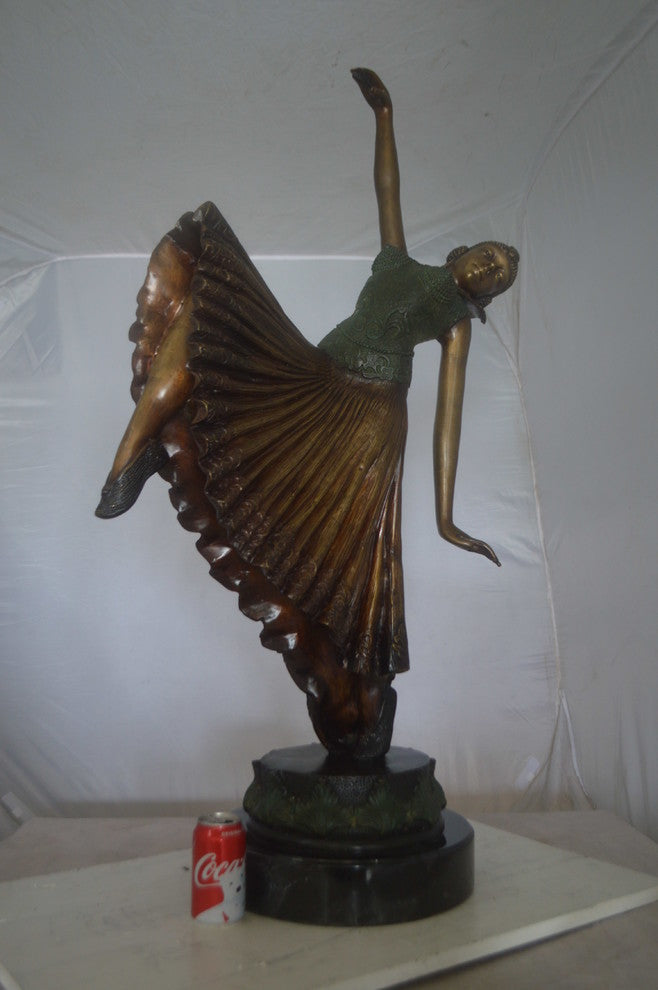 Beautiful Dancer Performing Bronze Statue -  Size: 27"L x 12"W x 48"H.