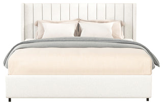 Qearl Queen Upholstered Platform Bed, 4 Storage Drawers, Tufted Headboard, Ivory