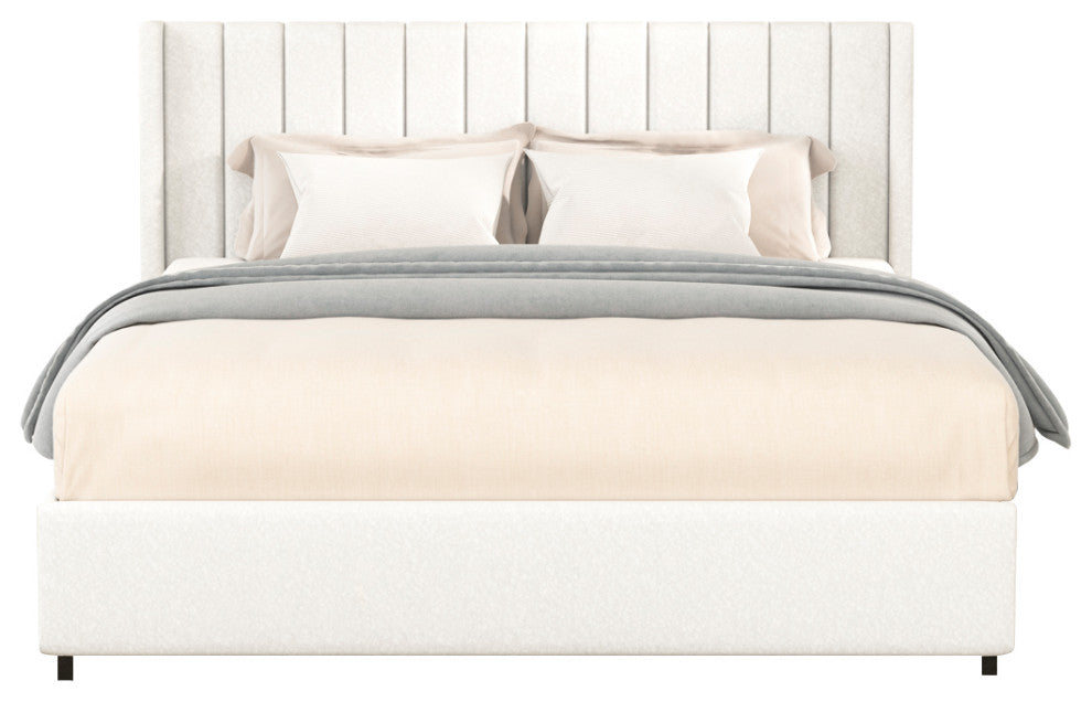 Qearl Queen Upholstered Platform Bed, 4 Storage Drawers, Tufted Headboard, Ivory
