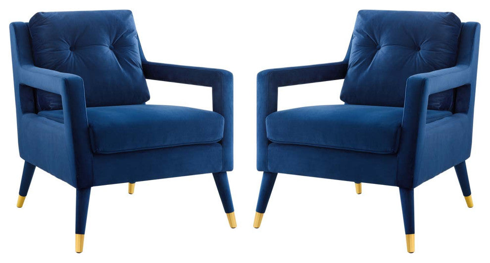 Armchair Accent Chair, Set of 2, Velvet, Blue Navy, Modern, Lounge Hospitality