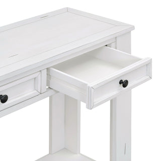 63"x30" Rustic Chic Console Table with Drawers and Shelf for Entryway Hallway, Antique White