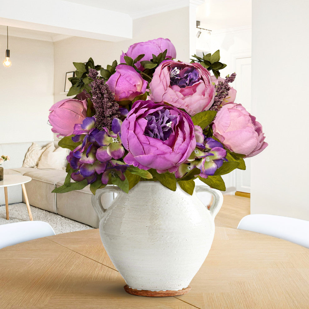 Artificial Lavender Purple Mixed Peony Hydrangea Flower Stem Bush Bouquet 19"