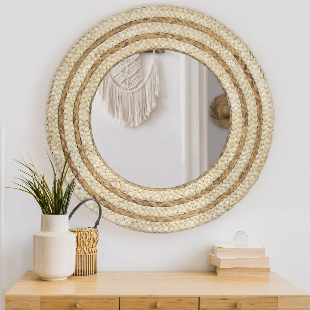 American Art Decor Woven Rattan Accent Mirror 21", Brown