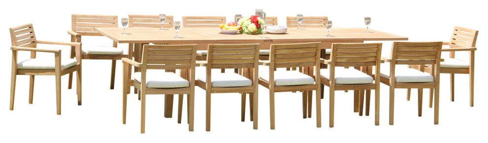 13-Piece Teak Dining Set, 122" Extn Rectangle Table, 12 Montana Stacking Chairs