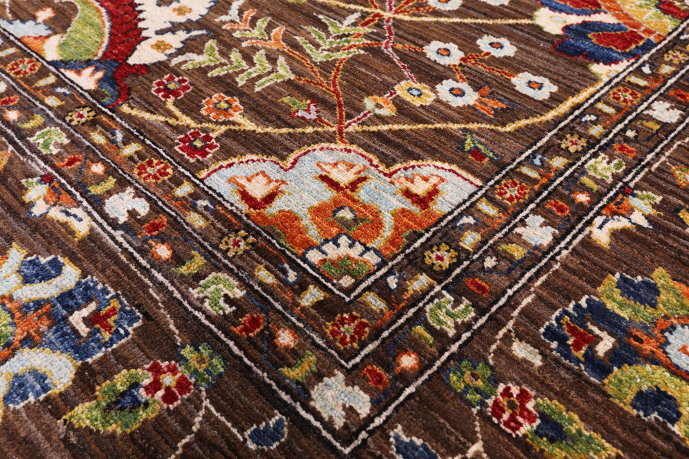 9' 10" X 12' 10" Persian Sickle Leaf Design Hand Knotted Rug Q7282