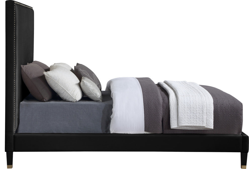 Harlie Velvet Upholstered Bed, Black, Full