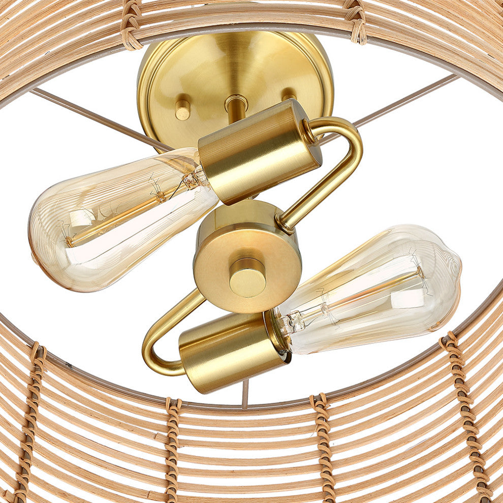 15.4"W 2-Light Bohemian Rattan Semi-Flush Mount Ceiling Light