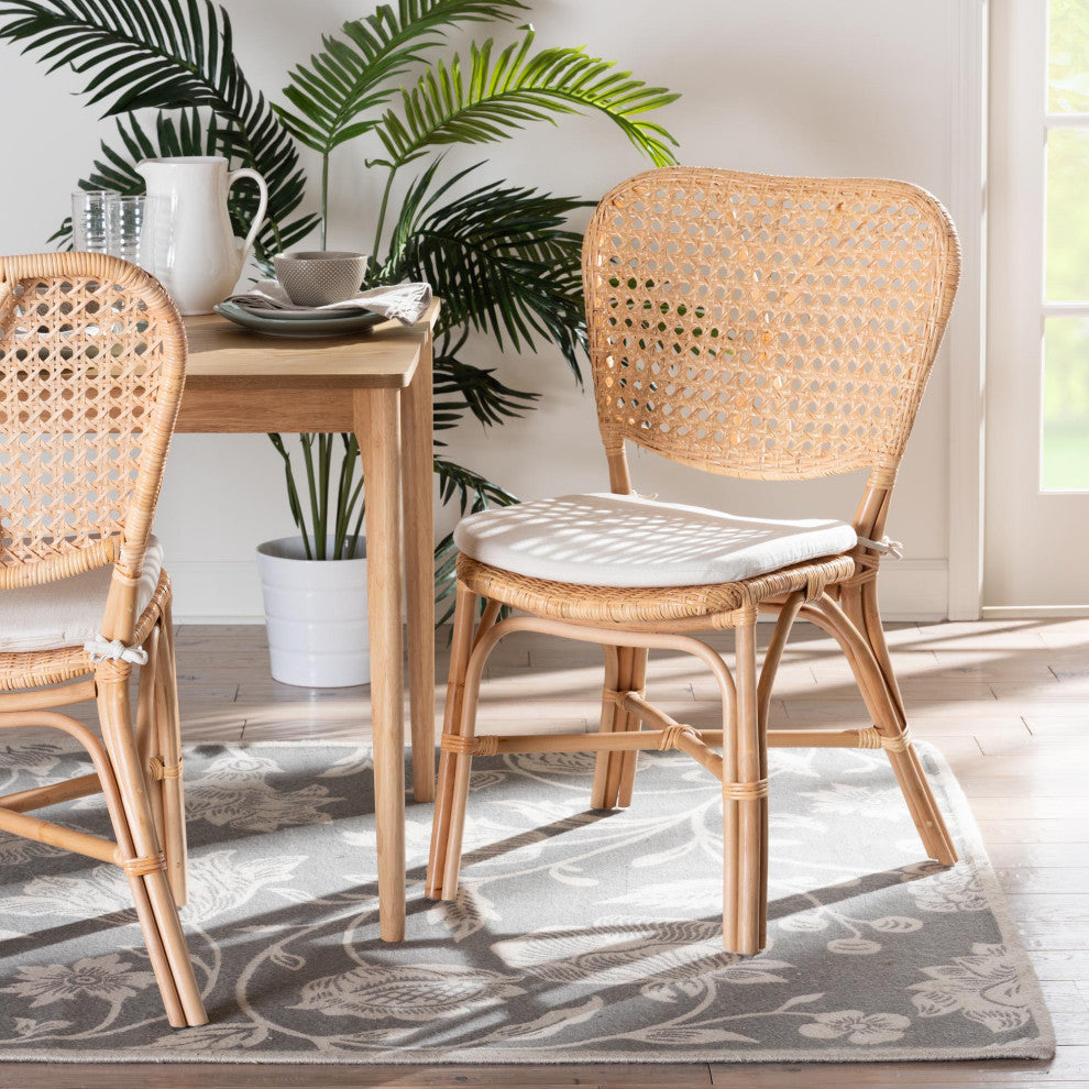 Mindy Modern Bohemian Natural Brown Finished Rattan Dining Chair