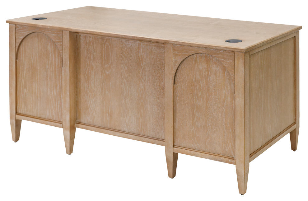 Modern Wood Double Pedestal Desk, Wood Office Desk, Fully Assembled, Light Brown