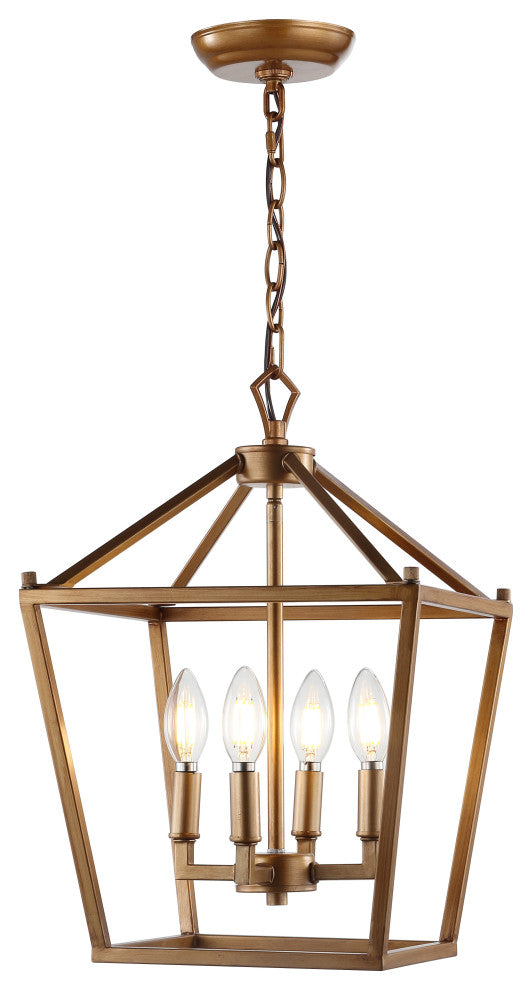 Pagoda Lantern Metal LED Pendant, Antique Gold, 12"