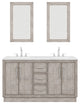 Hugo 60 Double Sink White Marble Countertop Vanity, Gray Oak With Mirrors