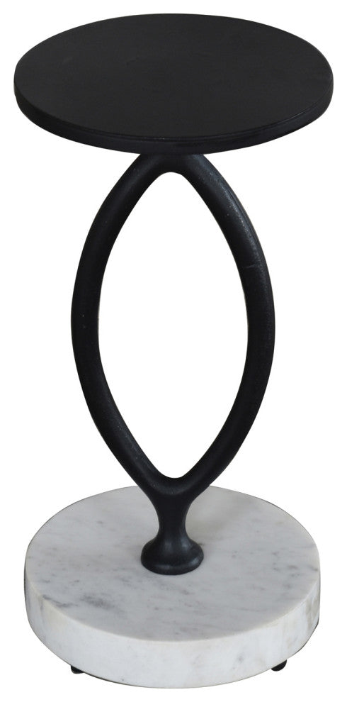 Bare Decor Aztec Table, Black Metal With White Marble Stone Base, 20x20x24