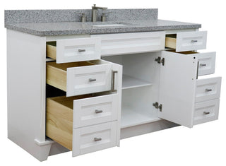 61" Single Sink Vanity, White Finish And Gray Granite And Rectangle Sink