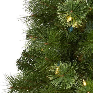 6' Green Pencil Faux Xmas Tree W/Clear Multifunction Lights & Bendable Branches
