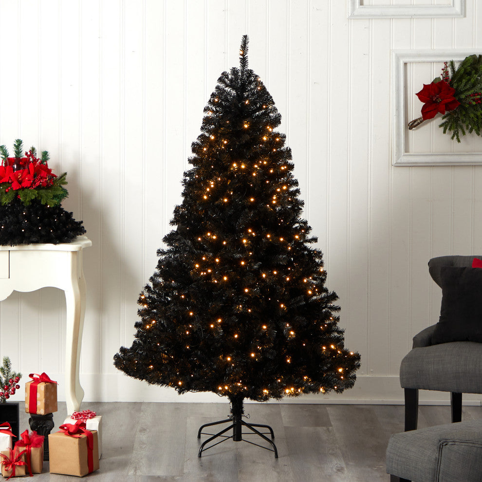6' Black Artificial Christmas Tree With 400 Clear LED Lights and 1036 Tips