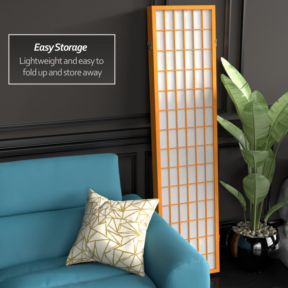 6' Tall Window Pane Shoji Screen, Honey, 4 Panels