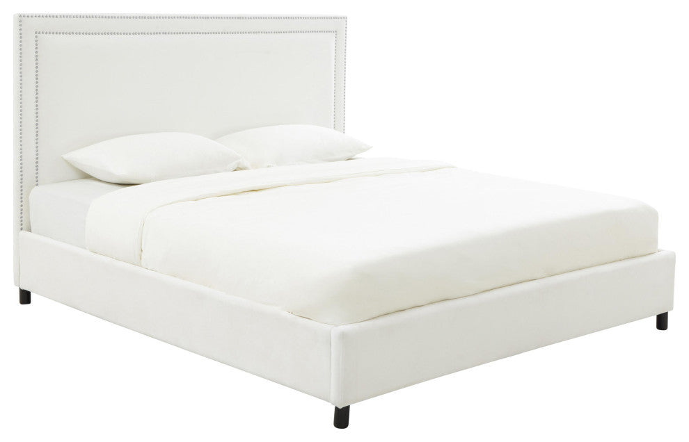 TOV Furniture Reed White Velvet Bed in Queen