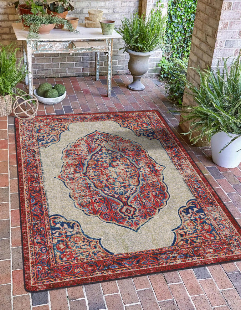 Jules + Cole Camilla Premium Area Rug | Traditional/Persian/Boho, Red, Indoor, Fall Harvest, 5' X 8' Rectangle