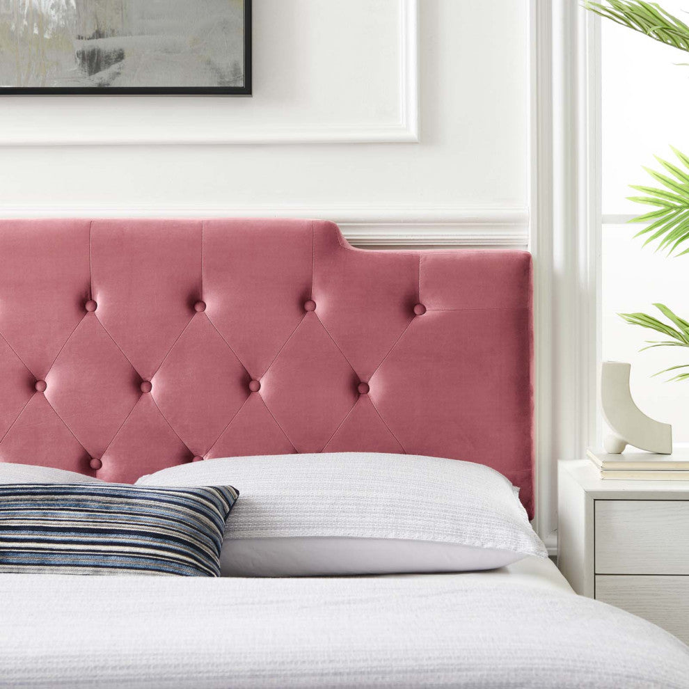 Tufted Headboard, King Size, Velvet, Pink, Modern Contemporary, Bedroom Master