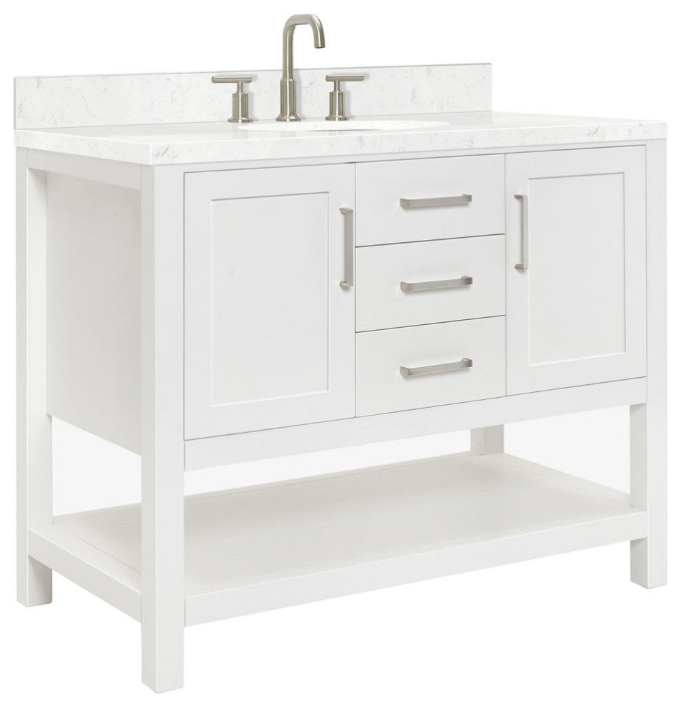 Ariel Bayhill 42" Single Oval Sink Bathroom Vanity, Carrara Quartz