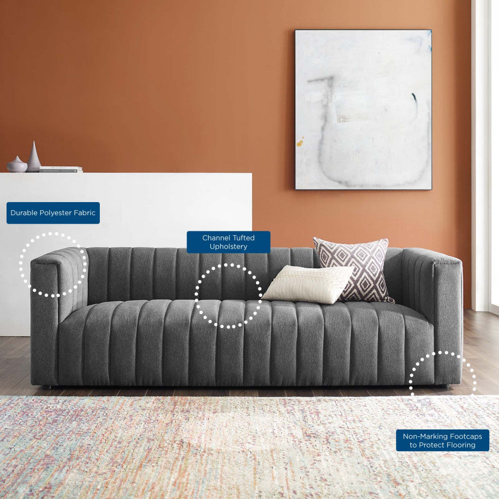 Tufted Sofa, Fabric, Dark Gray, Modern, Living Lounge Hotel Hospitality
