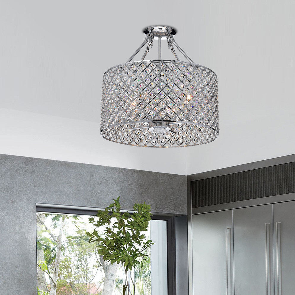 Marya 4-Light Chrome Beaded Drum Semi Flush Mount Chandelier Glam Lighting
