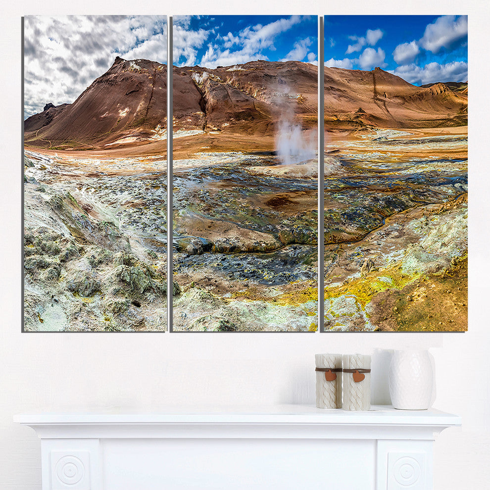 "Sulfur and Steam Namafjall Iceland" Metal Wall Art, 3 Panels, 36"x28"