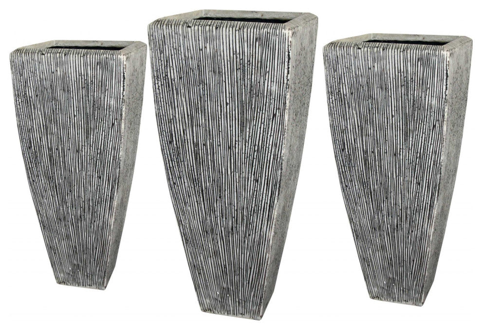 Sandstone Distressed and Ribbed Long Square Planter