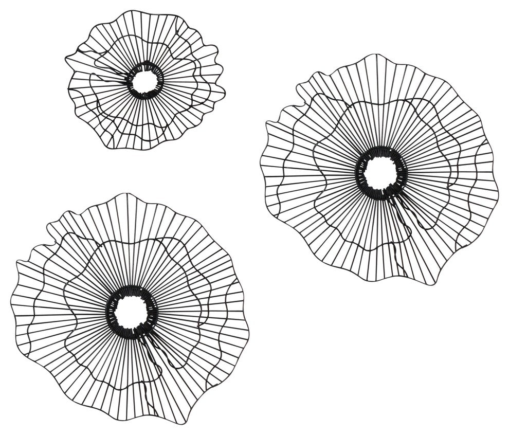Black Wire Flower Wall Art, 3 Piece Set