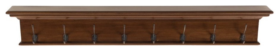 Rustic Mahogany Brown Wood Eight Hook Hanging Coat Rack