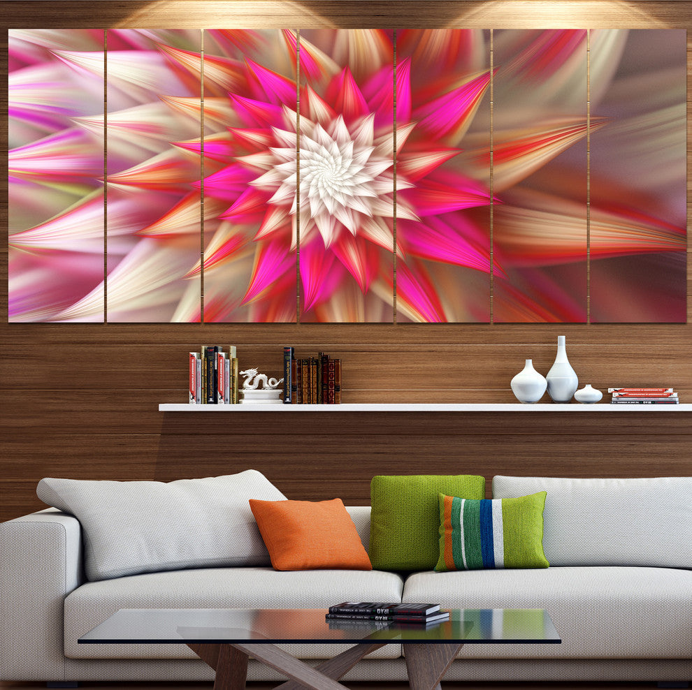 Pink Exotic Fractal Flower, Abstract Canvas Art Print, 83"x32", 7 Panels