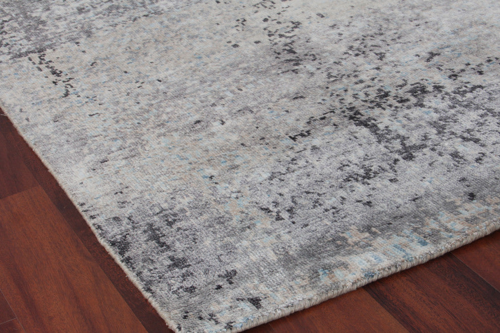 Fine Pure Silk Hand-Knotted Silk Ivory/Dark Gray/Multi Area Rug