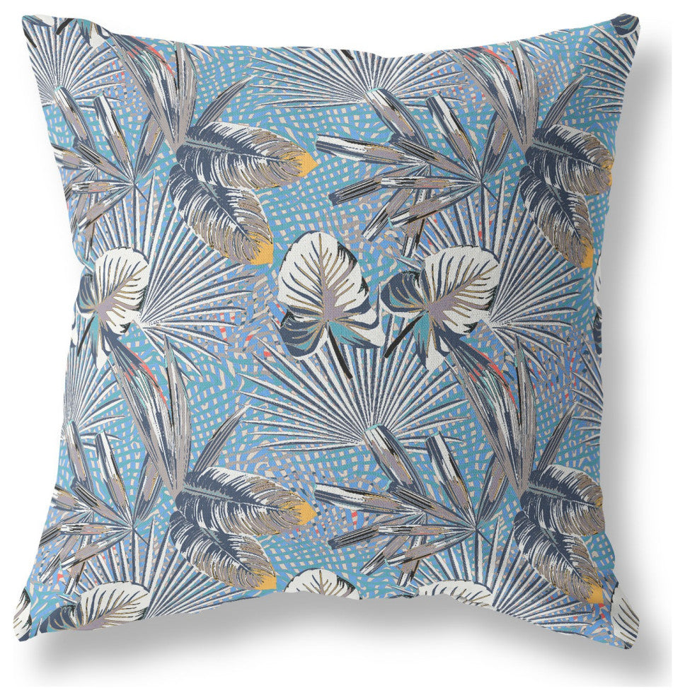 28" Gray Blue Tropical Indoor Outdoor Throw Pillow