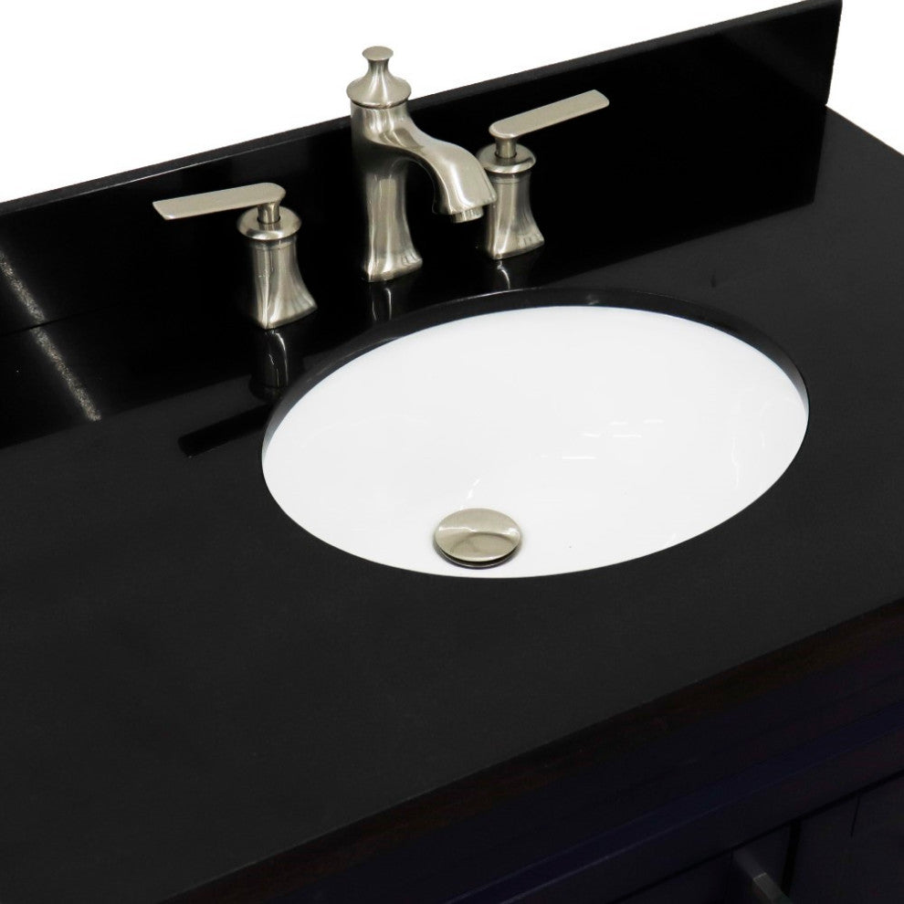 37" Single Sink Vanity, Blue Finish With Black Galaxy Granite