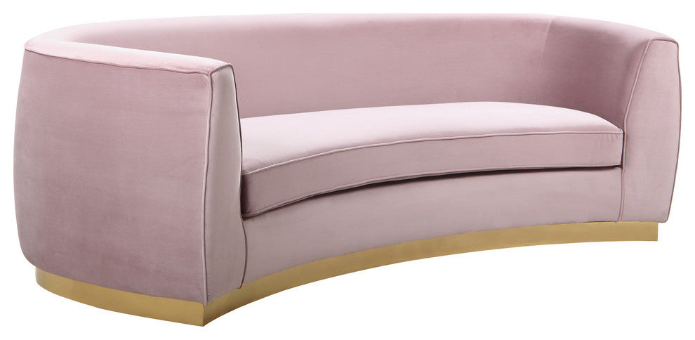 Julian Velvet Upholstered Sofa, Pink, Gold Base