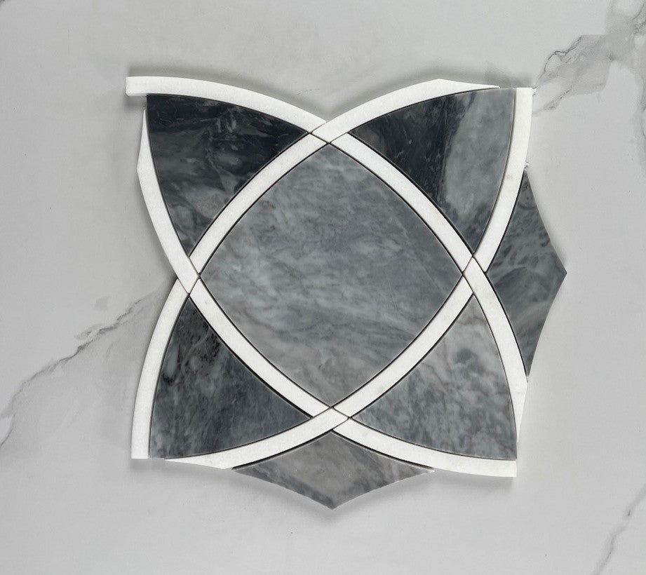 Bardiglio Gray Marble Celtic Waterjet Mosaic Tile Thassos White Ribbon, 1 sheet