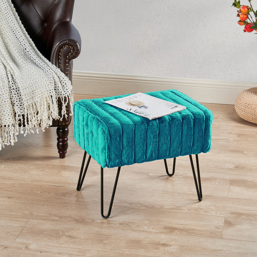 Serenta Super Mink Ottoman, Tile Blue, 19''x13''x17''