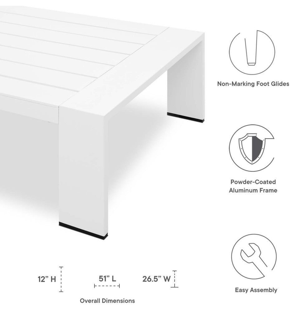 Lounge Coffee Table, Rectangular, White, Aluminum, Modern, Outdoor Hos