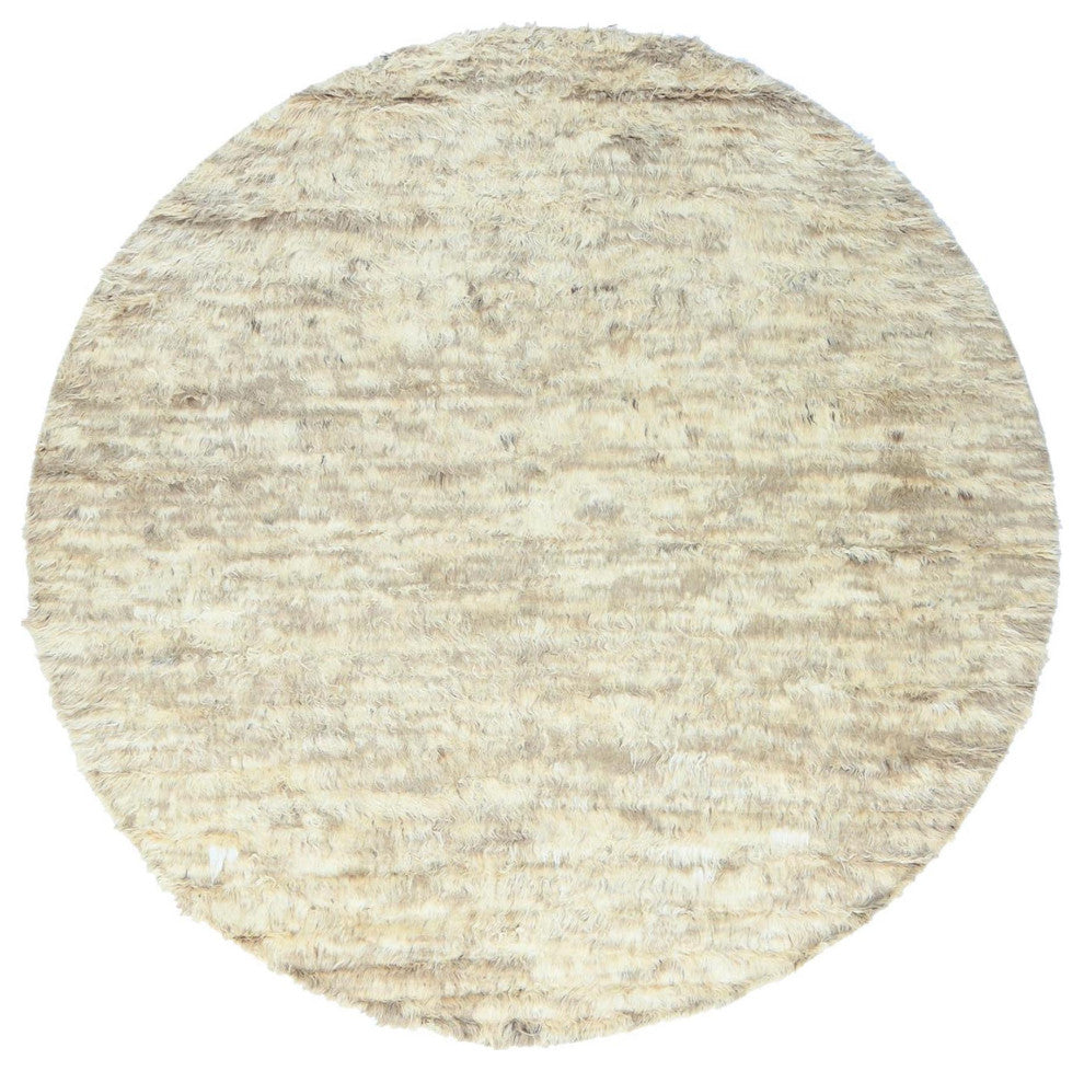 Ivory Ben Ourain Moroccan Berber Organic Wool Hand Knotted Round Rug 9'10"x10'