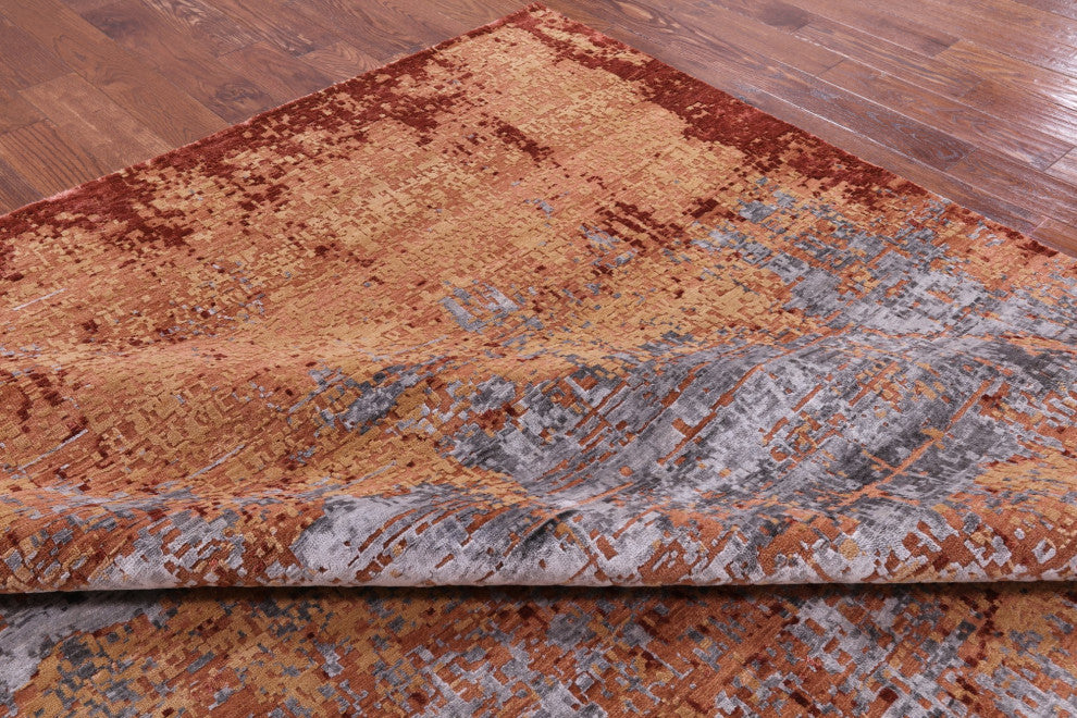 9' 11" X 13' 4" Wool and Silk Modern Handmade Rug Q7248