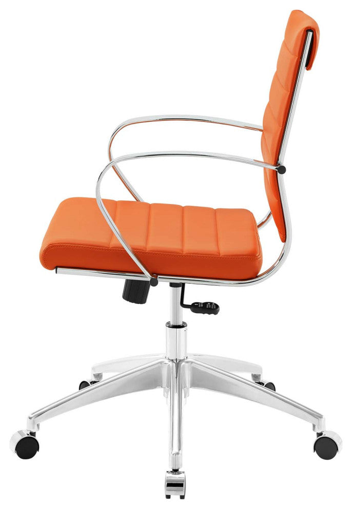 Computer Work Desk Chair, Faux Leather, Orange, Modern, Home Business Office