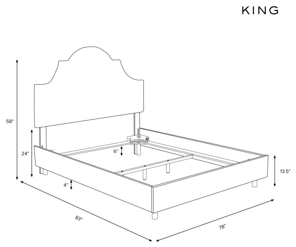 High Arched Bed With Border, Velvet Ink, King