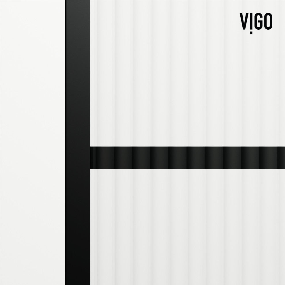 VIGO Mosaic Framed Fixed, Matte Black, Shower Screen, 34" W X 74" H, Fluted Glass