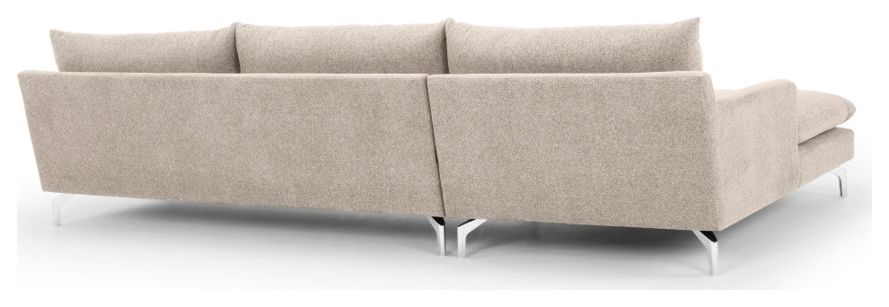 Metro Anderson Chaise Sectional, Chrome Legs, Beige, Left Arm Facing