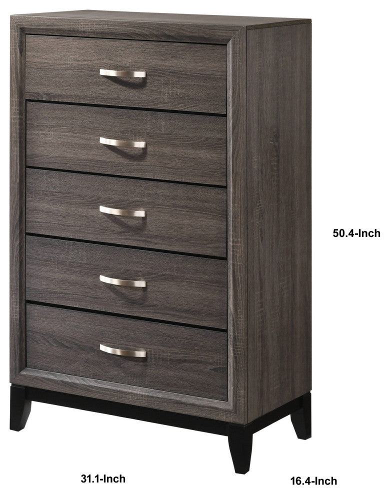 Benzara BM241250 Chest, 5 Storage Drawers and Grain Details, Gray