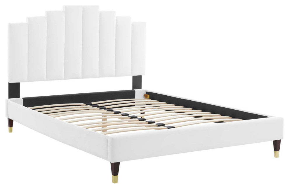 Elise Queen Performance Velvet Platform Bed MOD-6691-WHI